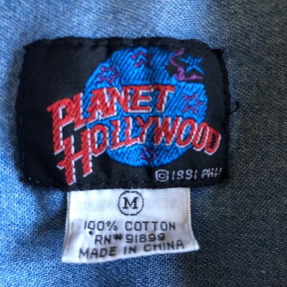 Vintage 1991 Planet Hollywood Long-sleeve Denim Button Down Mens Medium - Picture 4 of 8